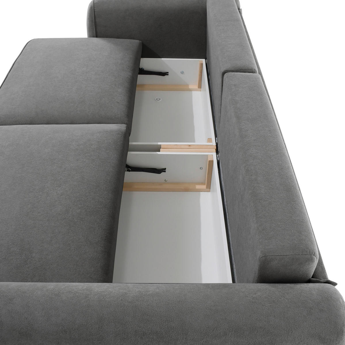 SCHLAFSOFA Jacquard Dunkelgrau  inkl. Rückenkissen, Bettkasten, Schlaffunktion, Rücken echt, Liegefläche im Originalstoff  - Dunkelgrau/Schwarz, KONVENTIONELL, Kunststoff/Textil (257/96/110cm) - Milino