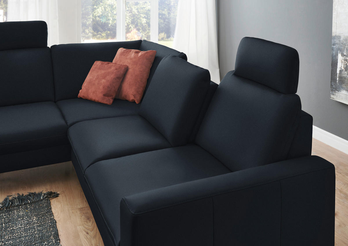 ECKSOFA in Echtleder Dunkelblau  - Schwarz/Dunkelblau, Design, Leder/Metall (194/250cm) - Beldomo Premium
