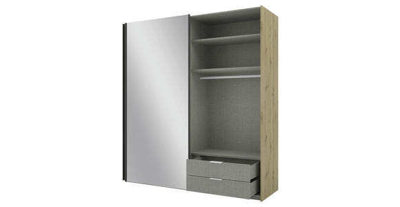SCHWEBETÜRENSCHRANK 200/223/69 cm 2-türig Anthrazit, Eiche Artisan - Anthrazit/Eiche Artisan, KONVENTIONELL, Glas/Holzwerkstoff (200/223/69cm) - Novel