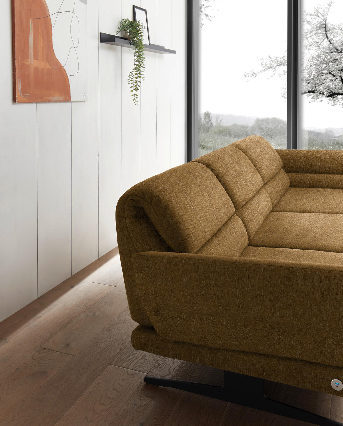 ECKSOFA in Flachgewebe Goldfarben  279-327/176-217 cm  - Goldfarben/Schwarz, Design, Textil/Metall (279-327/176-217cm) - Dieter Knoll