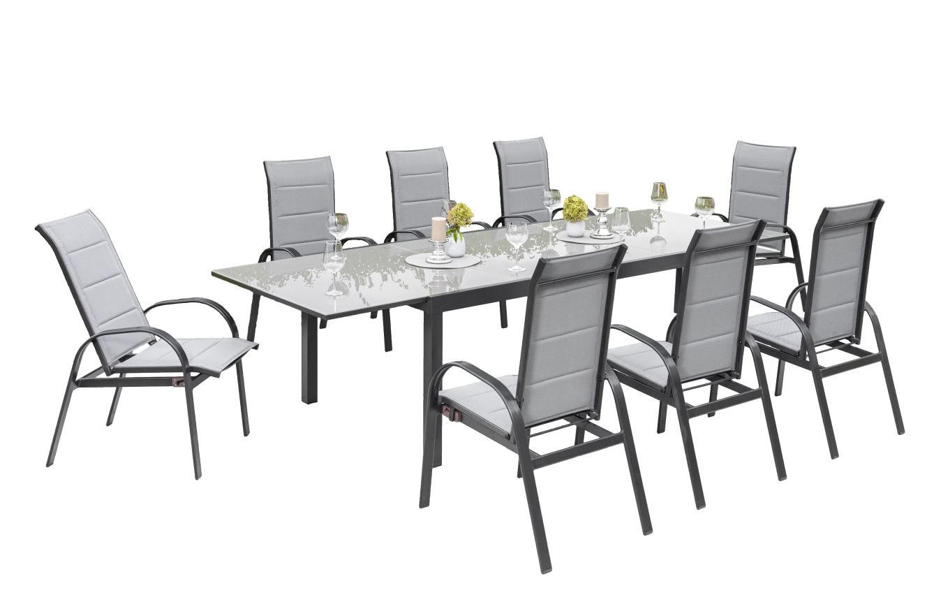 GARTENSET Aluminium  - Graphitfarben/Grau, MODERN, Glas/Textil - Gardenson