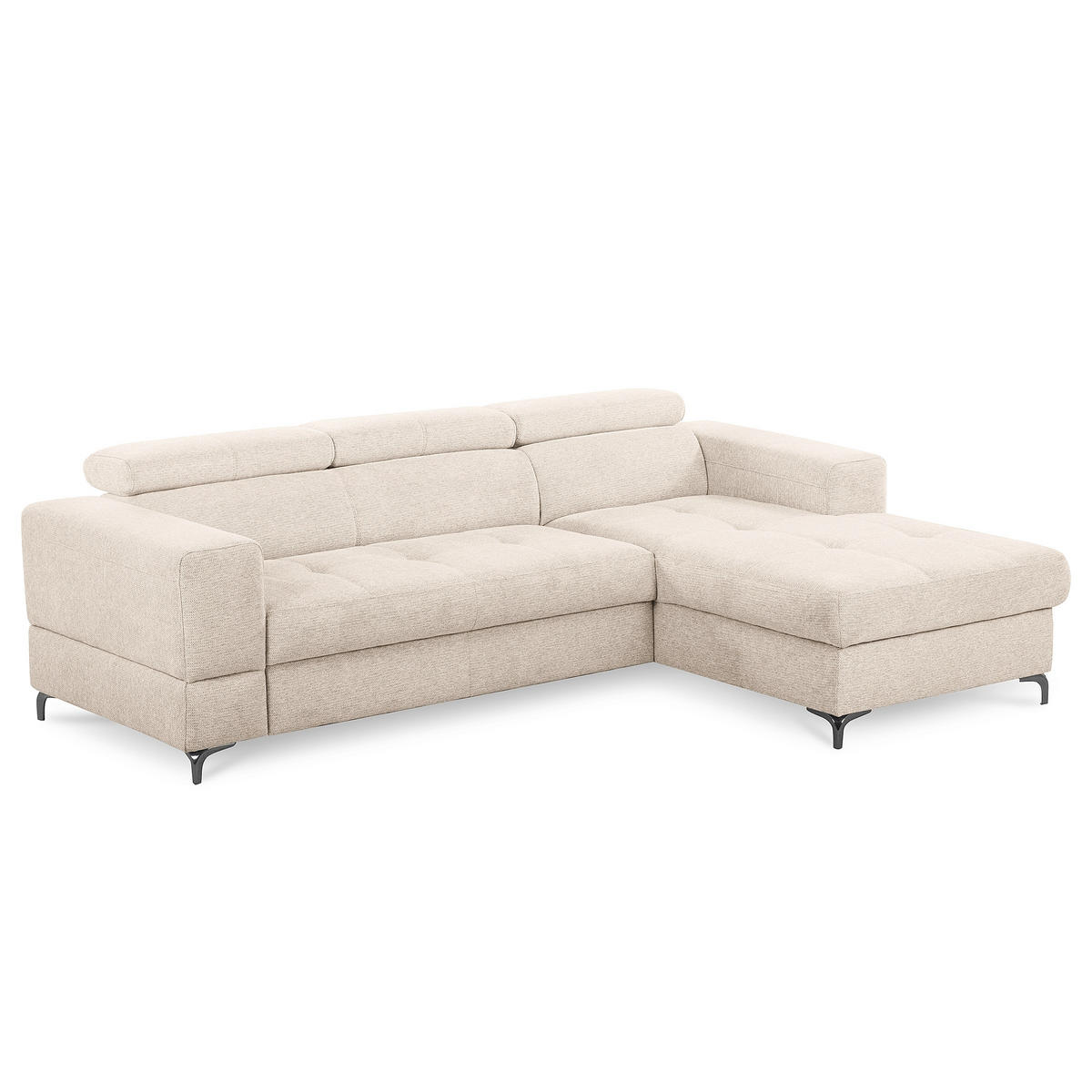 ECKSOFA TORINO Beige Chenille Bettkasten, Kopfteilverstellung  - Beige/Schwarzchrom, Design, Textil/Metall (247/173cm) - Livetastic
