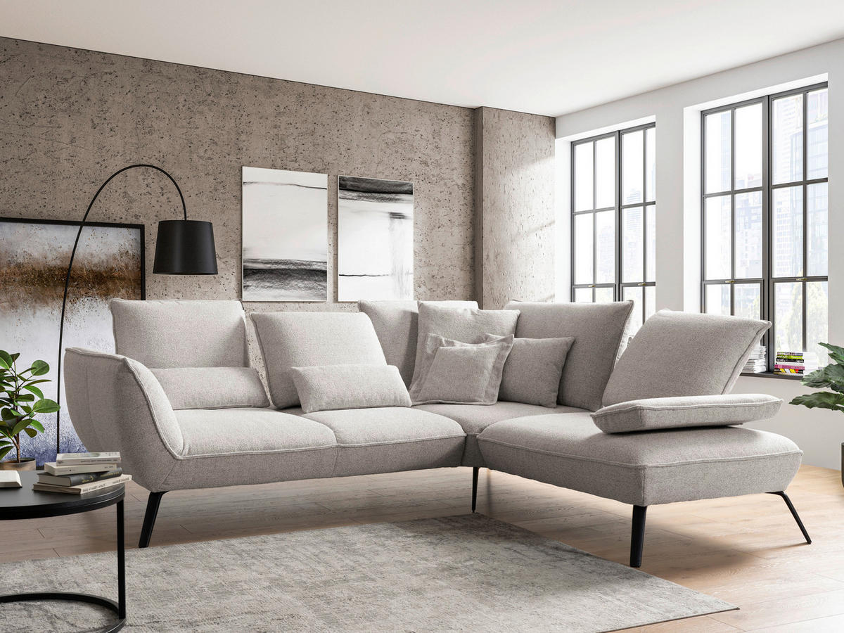ECKSOFA Beige Flachgewebe, Struktur  - Beige/Schwarz, Design, Textil/Metall (259/233cm) - Moderano