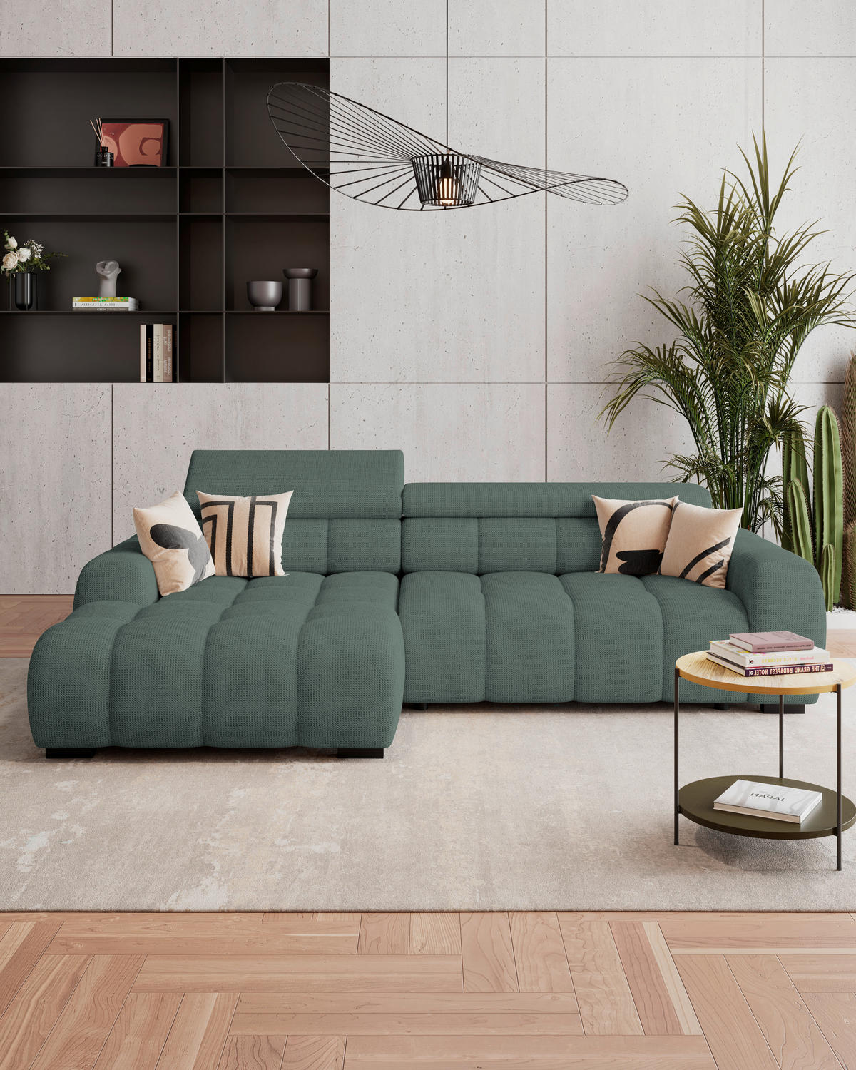 ECKSOFA Grün Webstoff  - Schwarz/Grün, Trend, Kunststoff/Textil (168/285cm) - Livetastic