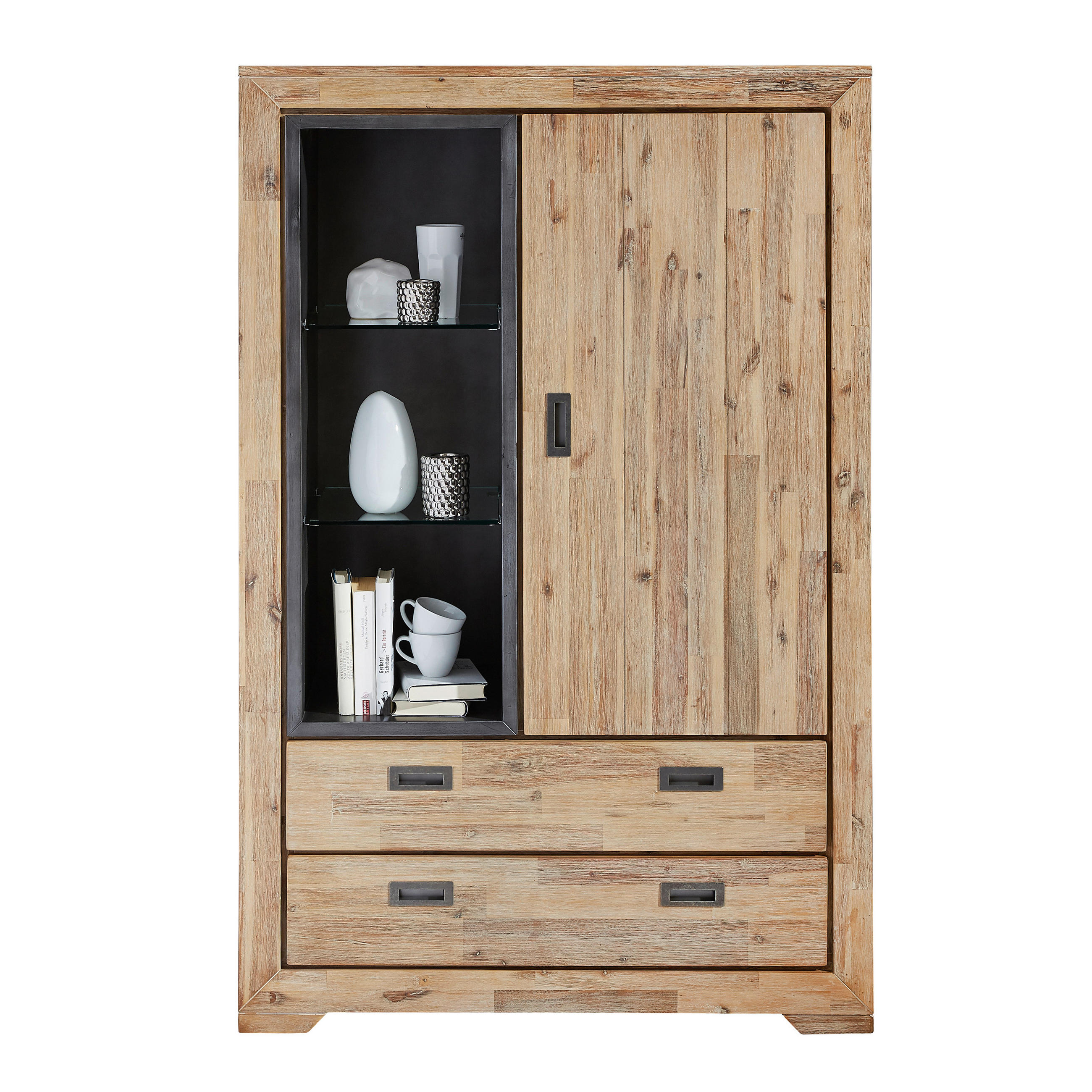 FÉLMAGAS SZEKRÉNY 105/160/45 cm  - akáciaszínű/sötétszürke, Lifestyle, faalapú anyag/Üveg (105/160/45cm) - Landscape