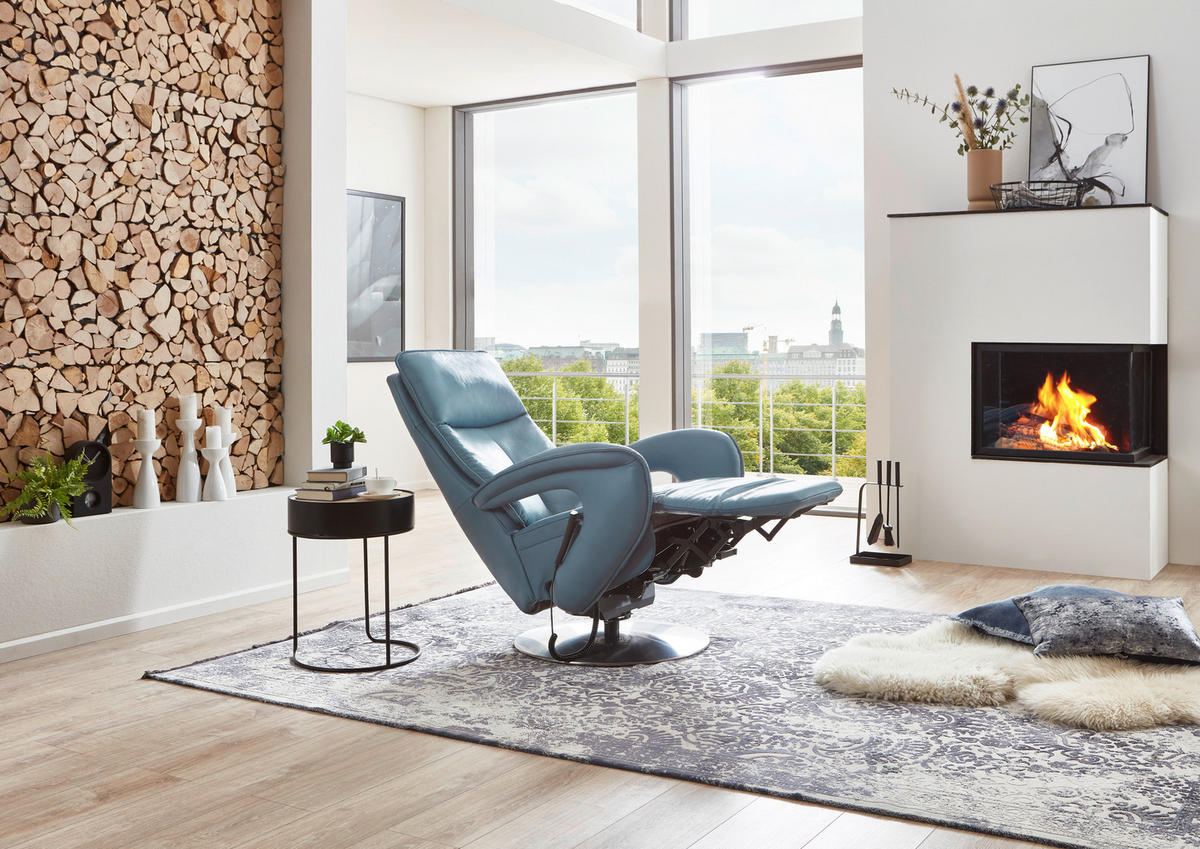 RELAXSESSEL in Leder Blau  - Chromfarben/Blau, Design, Leder/Metall (77/110/87cm) - Valdera