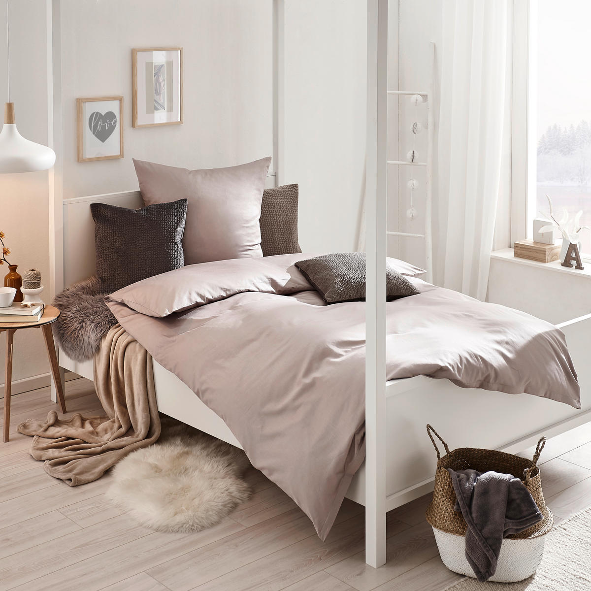 BETTWÄSCHE Makosatin 155/220 cm  - Silberfarben, Basics, Textil (155/220cm) - Fleuresse