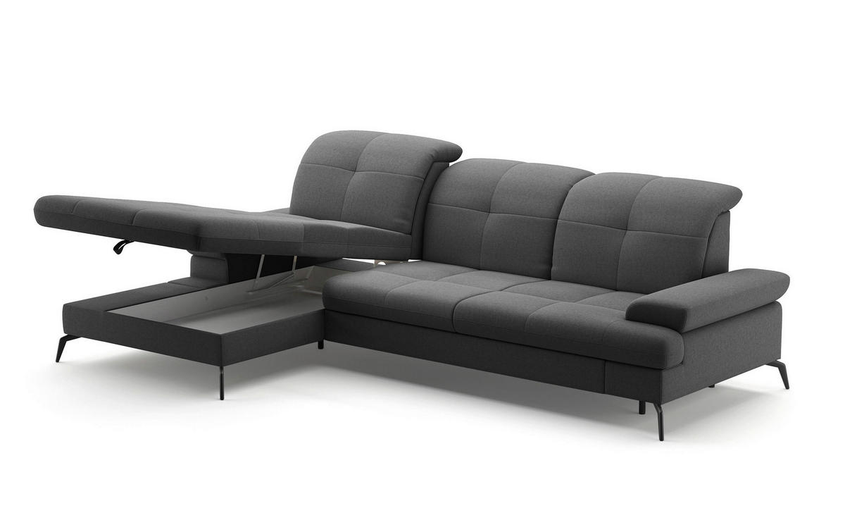 ECKSOFA in Flachgewebe Dunkelgrau  - Dunkelgrau/Schwarz, Konventionell, Textil/Metall (185/279cm) - Sit & More
