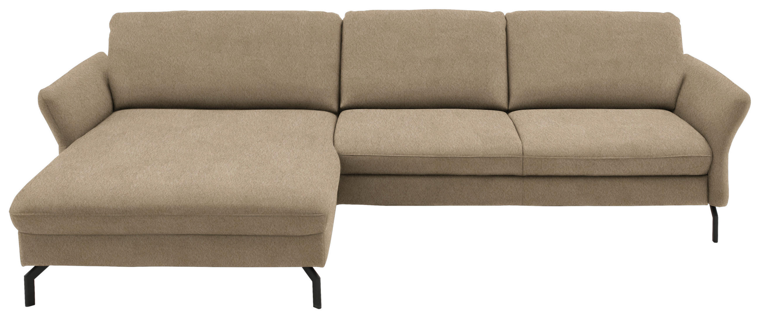 ECKSOFA in Velours Hellbraun  - Hellbraun/Schwarz, Design, Textil/Metall (179/306cm) - Beldomo System