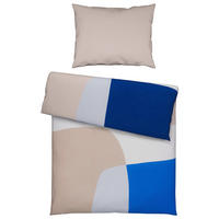 POSTEĽNÁ BIELIZEŇ, satén, modrá, prírodná farba, béžová, 140/200 cm - modrá/prírodná farba, Lifestyle, textil (140/200cm) - S. Oliver