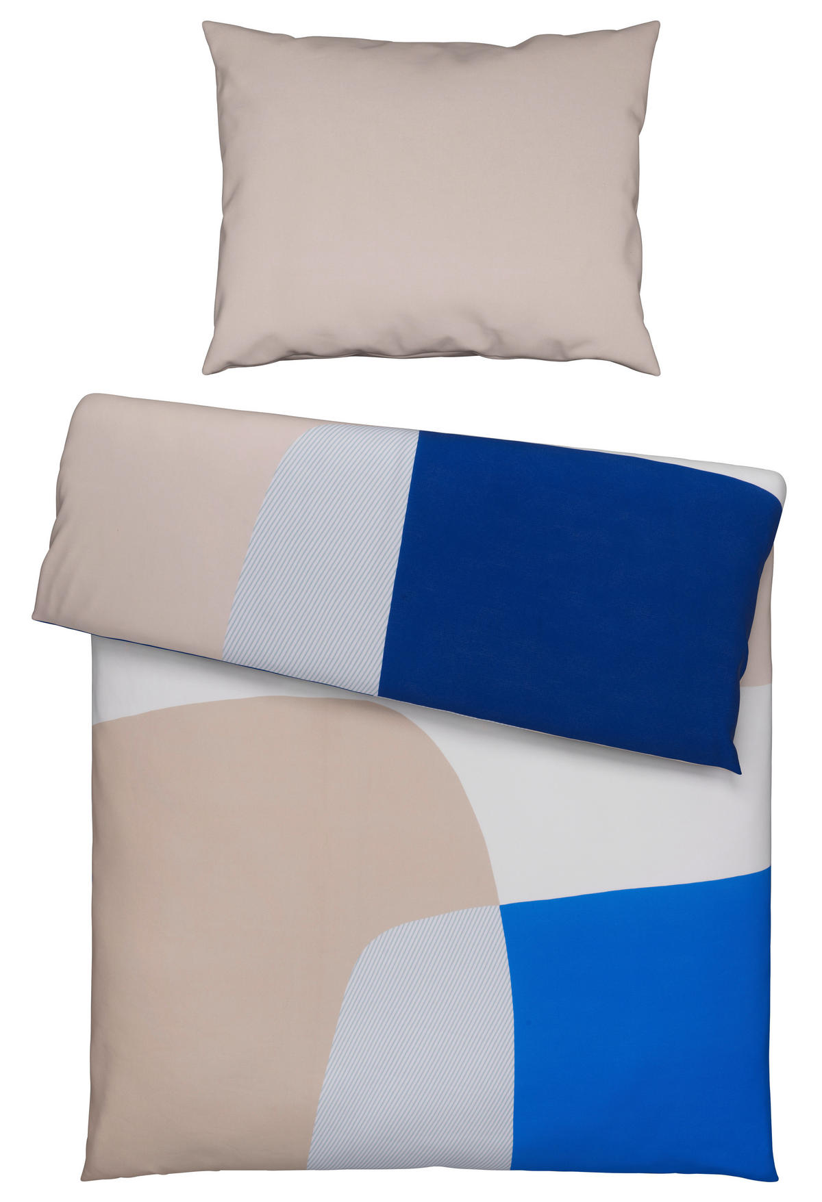 POSTEĽNÁ BIELIZEŇ, satén, modrá, prírodná farba, béžová, 140/200 cm - modrá/prírodná farba, Lifestyle, textil (140/200cm) - S. Oliver