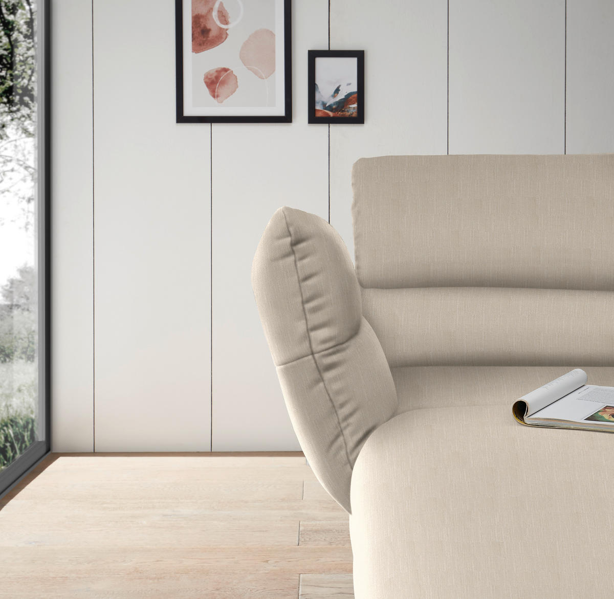 ECKSOFA in Flachgewebe Magnolie  - Magnolie/Schwarz, Design, Textil/Metall (176-217/279-327cm) - Dieter Knoll