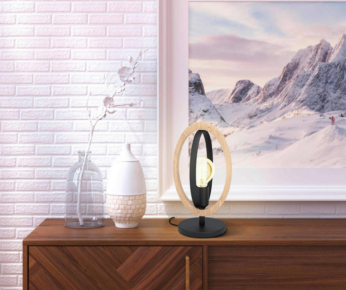 BORDSLAMPA   - svart/naturfärgad, Basics, metall/trä (35cm) - Eglo