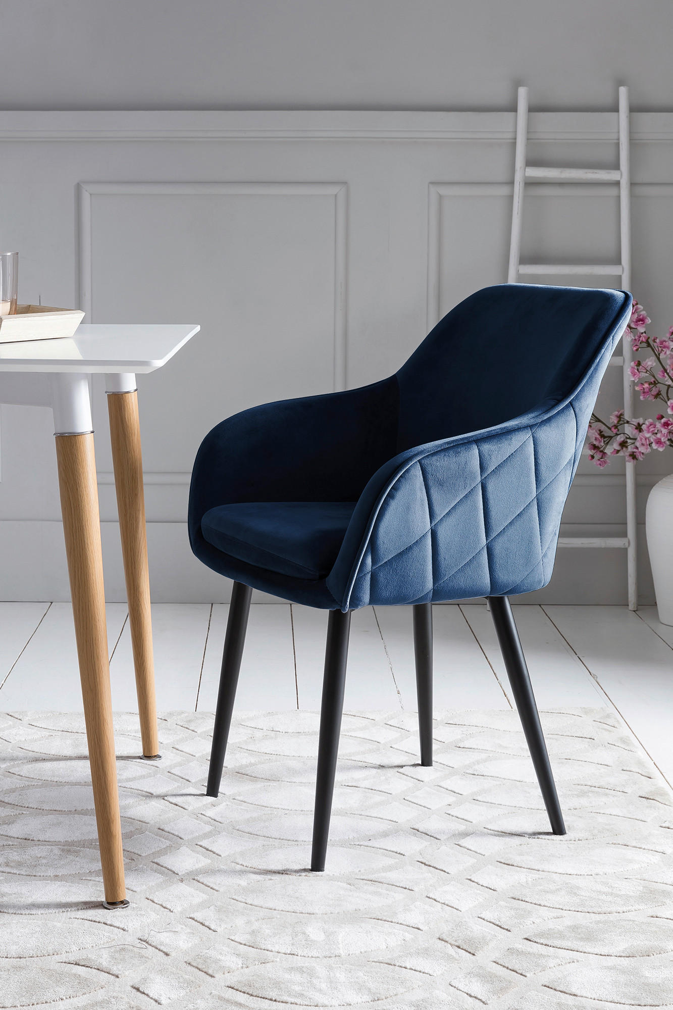 ARMLEHNSTUHL  in Samt  - Blau/Schwarz, MODERN, Textil/Metall (61/85/60cm) - Livetastic