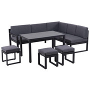 VRTNA LOUNGE GARNITURA mrežasta prevleka, gladka tkanina aluminij, jeklo - siva/črna, Moderno, kovina/steklo (213/169/cm) - Ambia Garden
