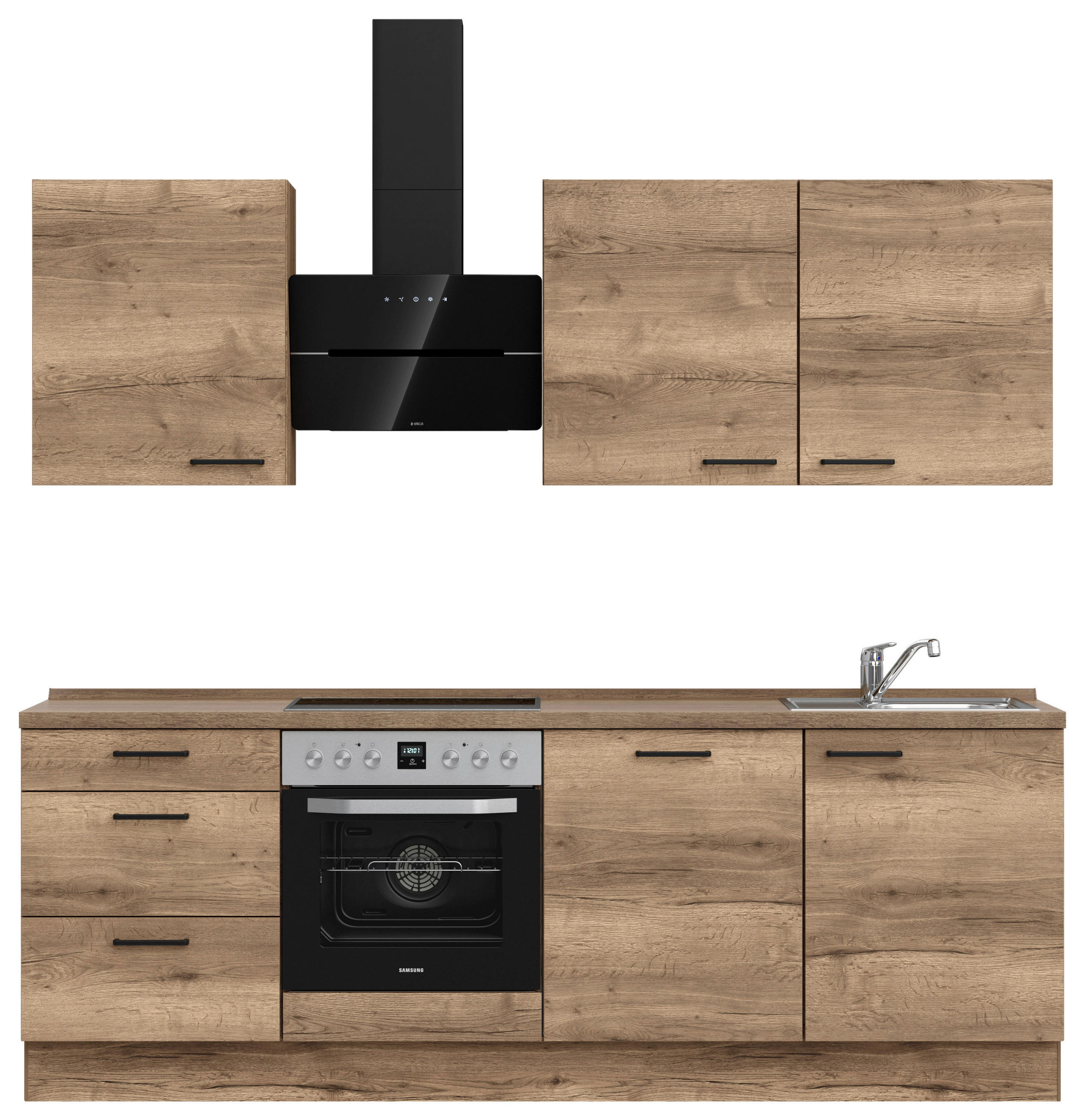 KÜCHENBLOCK 240 cm   in Eiche dunkel  - Eiche dunkel/Schwarz, MODERN, Holzwerkstoff/Metall (240cm) - Nobilia