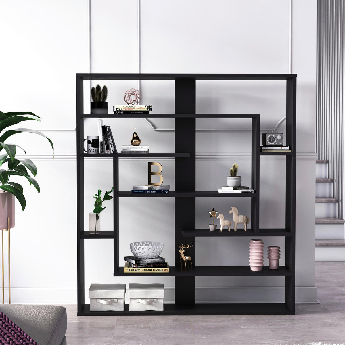 REGAL  114/132/22 cm Schwarz  - Schwarz, Design, Holzwerkstoff (114/132/22cm) - Livetastic