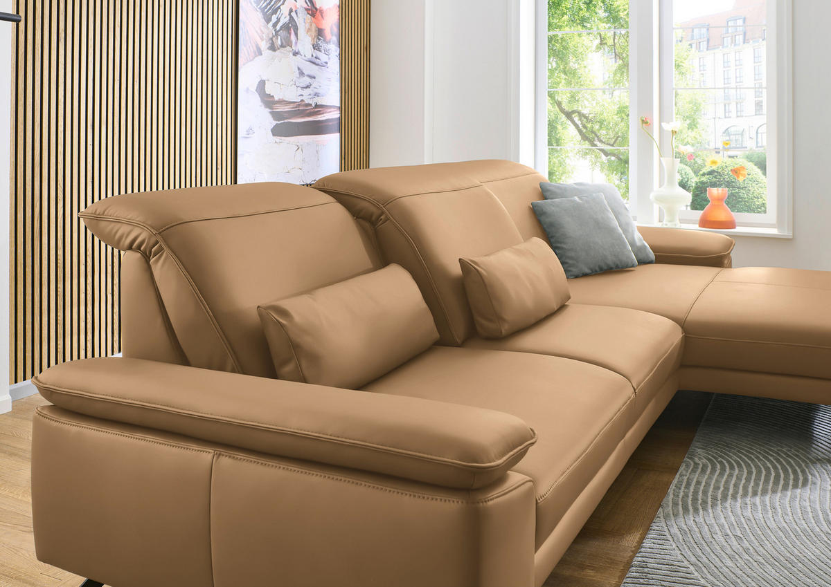 ECKSOFA in Echtleder Honig  - Schwarz/Honig, Design, Leder/Metall (332/193cm) - Dieter Knoll
