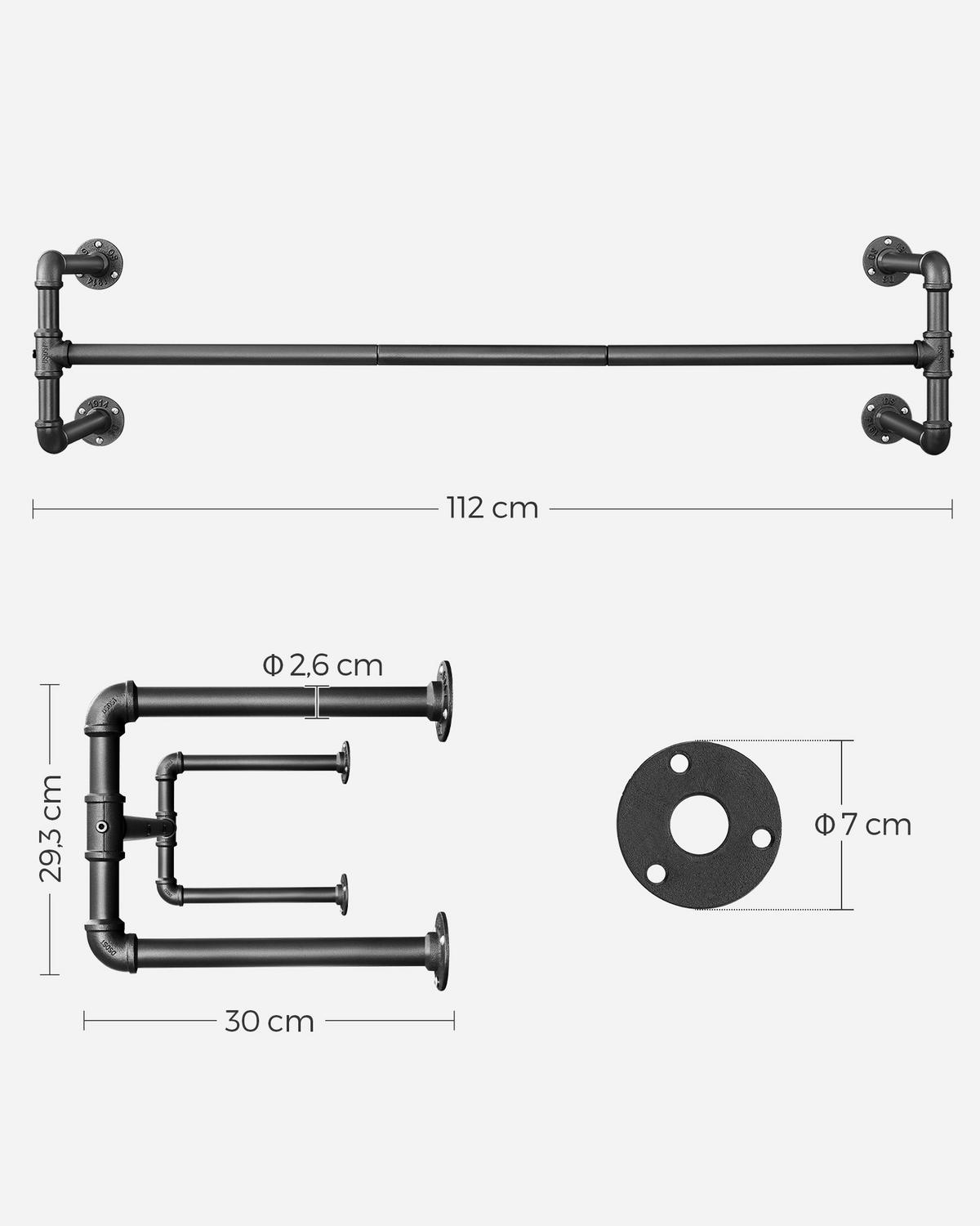 Wandgarderobe 2er Set - Schwarz, Basics, Metall (30/112cm)
