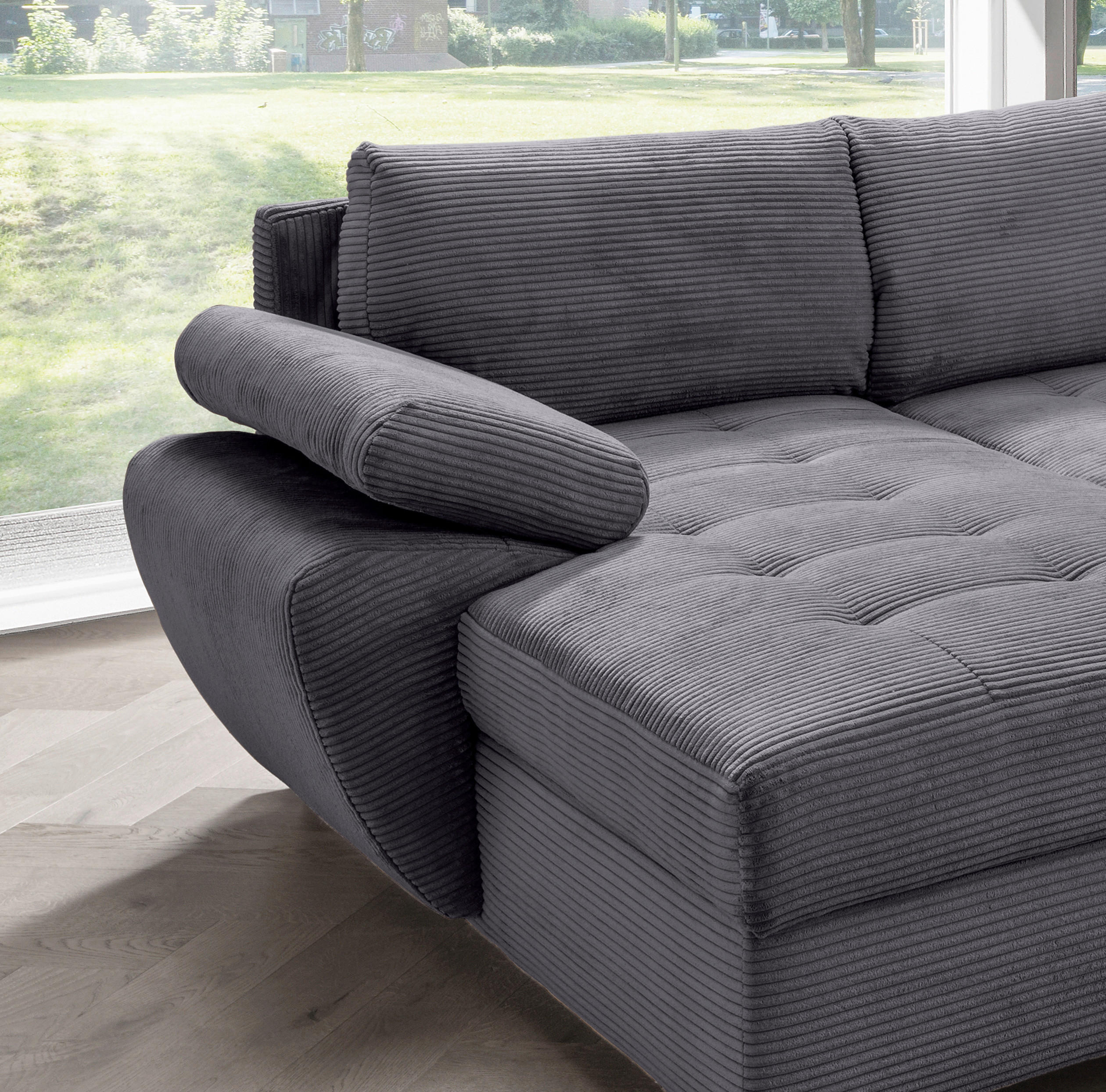 WOHNLANDSCHAFT Grau Cord  - Chromfarben/Grau, KONVENTIONELL, Textil/Metall (157/305/219cm) - Livetastic