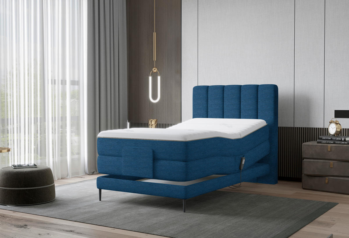 BOXSPRINGBETT 120/200 cm  in Royalblau  - Royalblau/Schwarz, Natur, Textil/Metall (120/200cm) - Esposa
