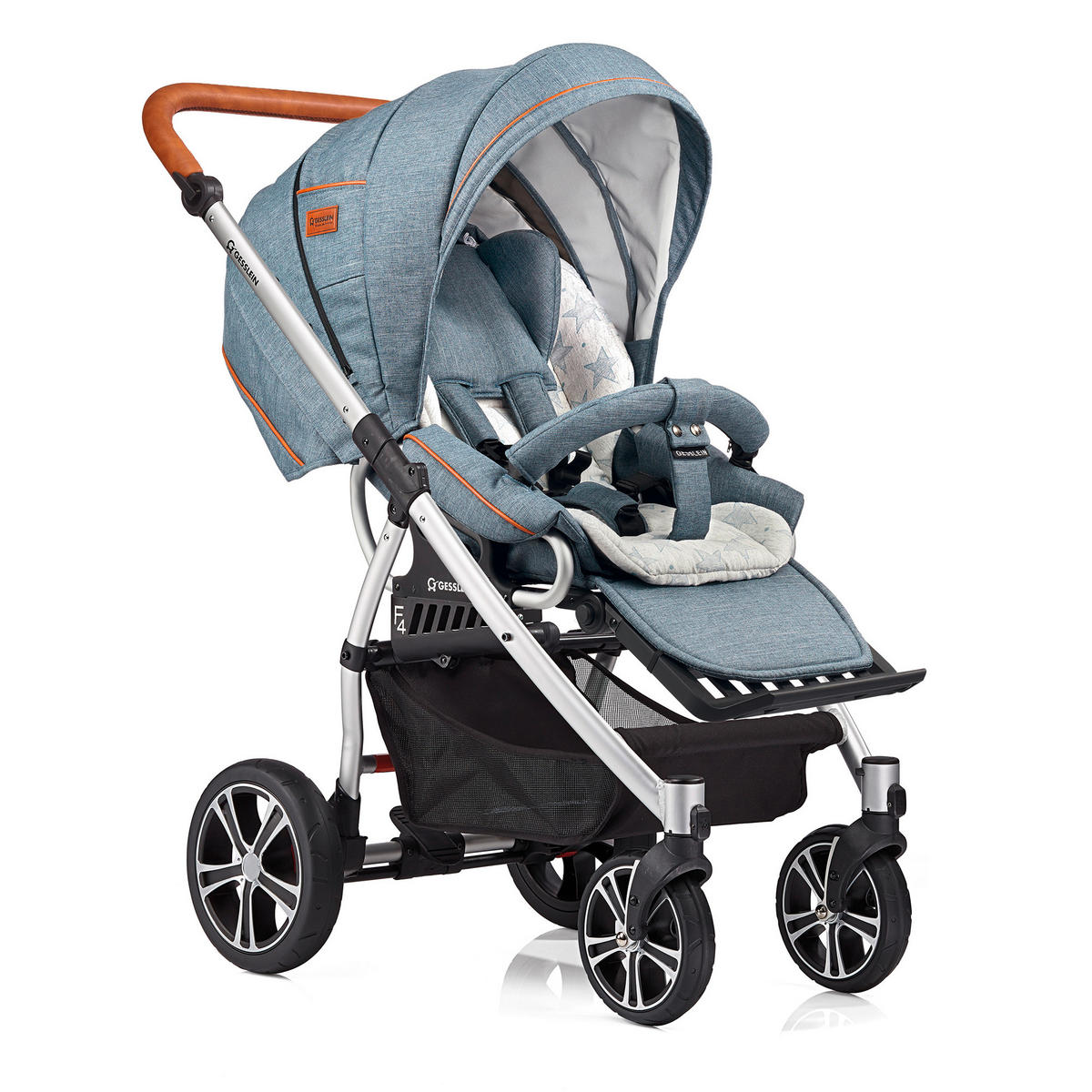 KINDERWAGENSET F4 Air+  - Cognac/Silberfarben, Basics, Textil/Metall (57/129/100cm) - Gesslein