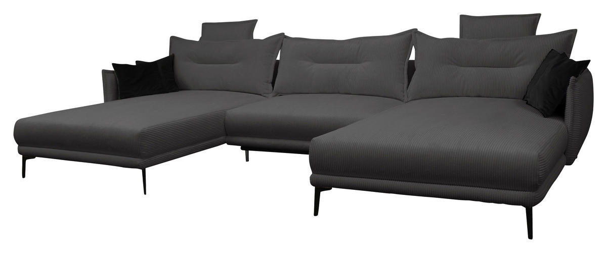 WOHNLANDSCHAFT NUOVO U Dunkelgrau Cord  - Dunkelgrau/Schwarz, Design, Textil/Metall (194/360/194cm) - MID.YOU