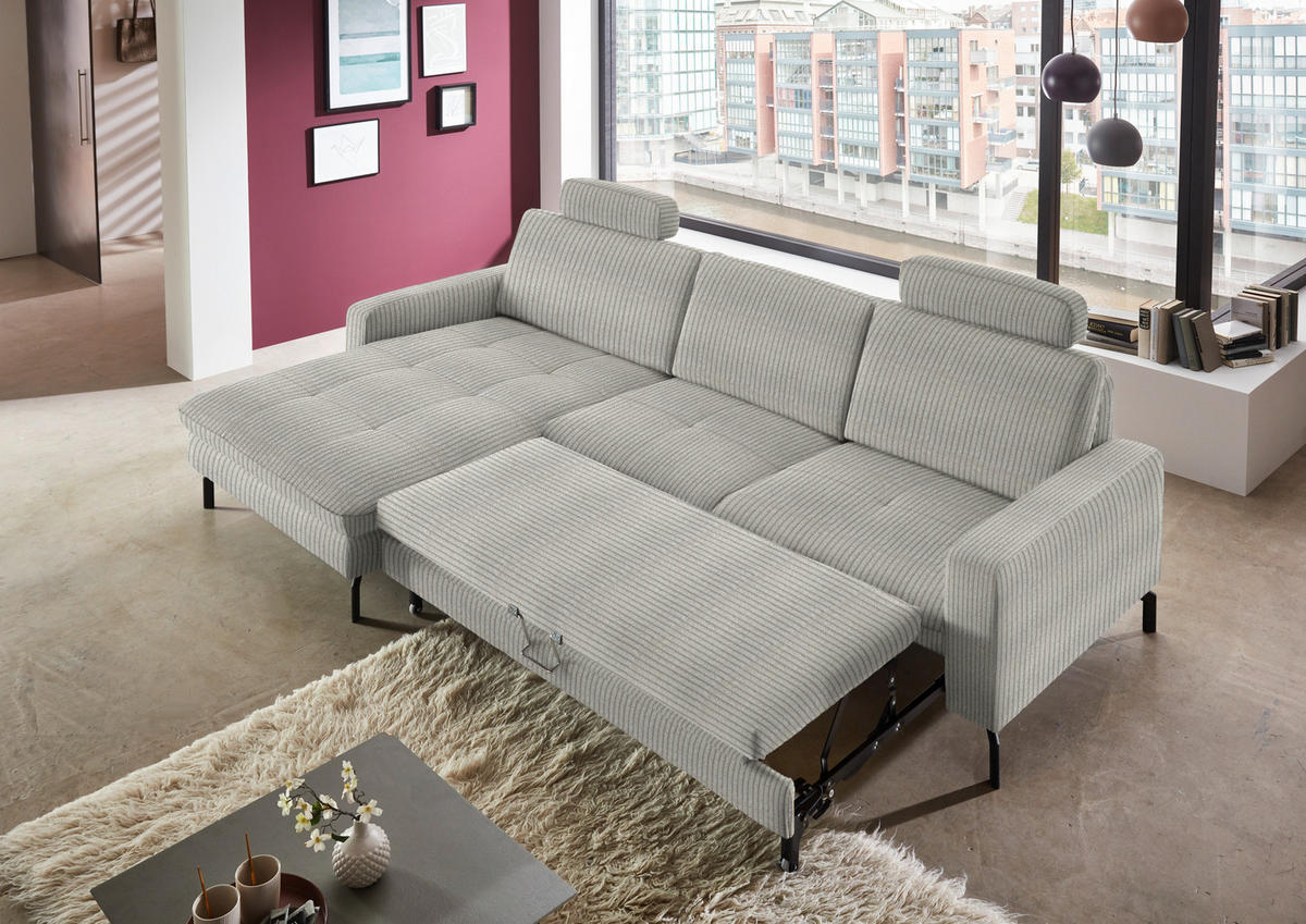 ECKSOFA in Cord Hellgrün  - Schwarz/Hellgrün, Design, Textil/Metall (178/302cm) - Beldomo Style
