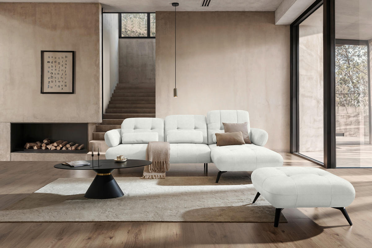 ECKSOFA Flachgewebe Grauweiss  - Schwarz/Grauweiss, Design, Textil/Metall (282/189cm) - Novel