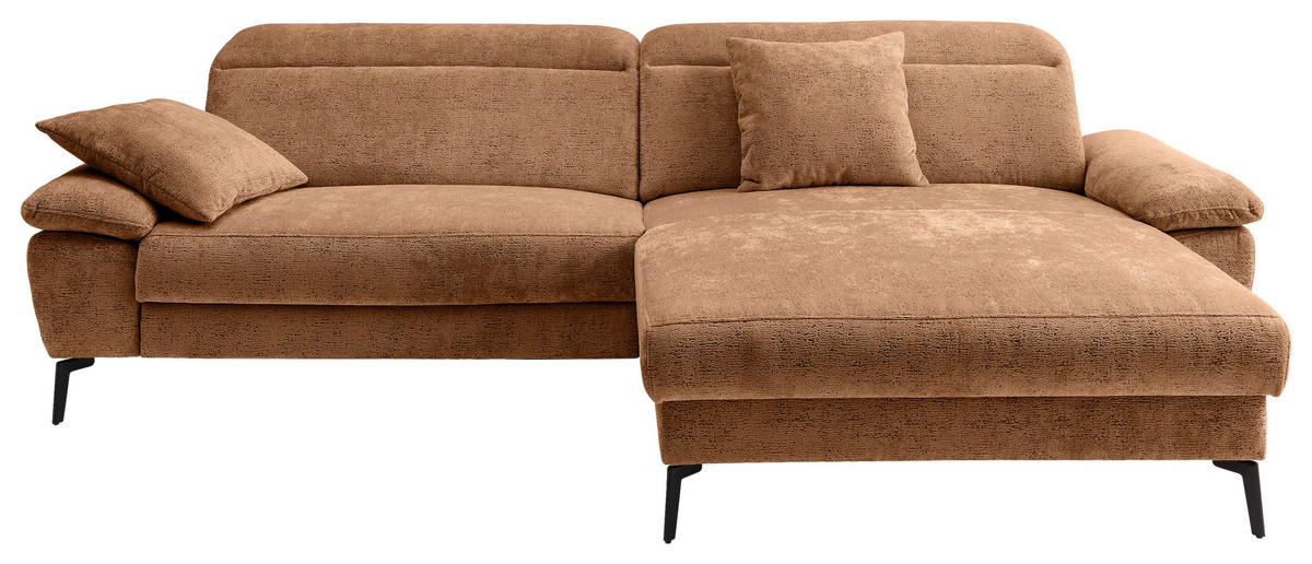 ECKSOFA Chenille Koralle  - Koralle/Schwarz, Konventionell, Textil/Metall (300/178cm) - Livetastic