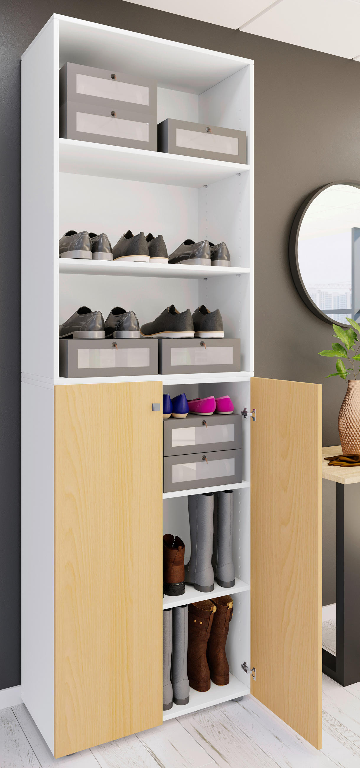SCHUHSCHRANK Lona  in 70/220/40 cm  - Weiss/Silberfarben, Design, Holzwerkstoff/Kunststoff (70/220/40cm) - MID.YOU