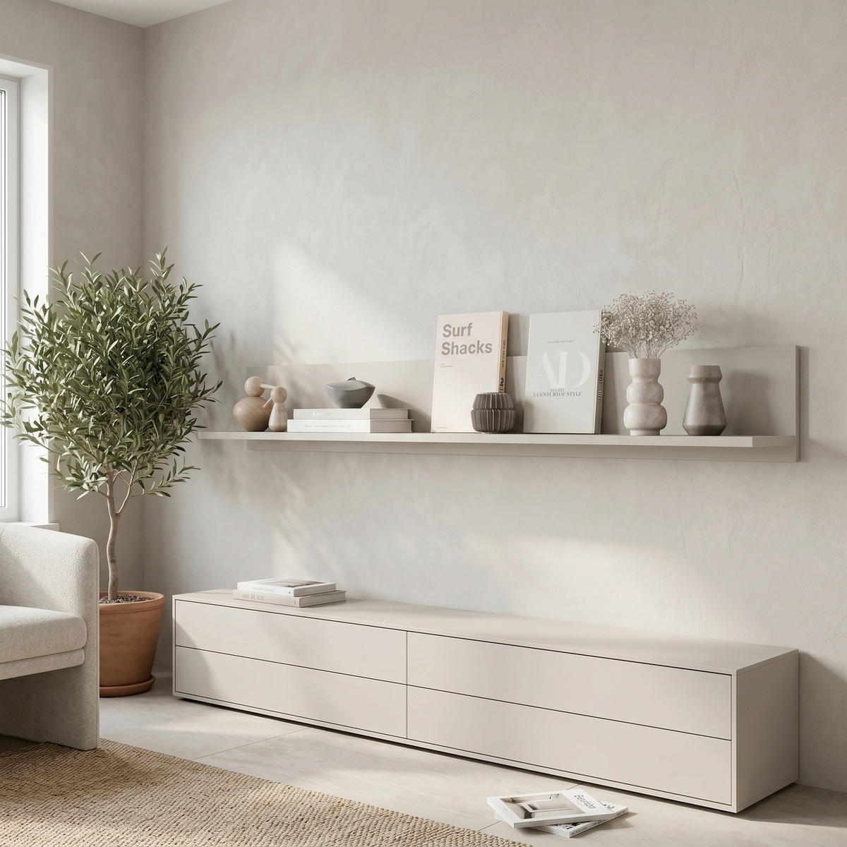 WANDBOARD138,5/18/12 cm Beige, Kaschmir  - Kaschmir/Beige, Design, Holzwerkstoff (138,5/18/12cm) - P & B