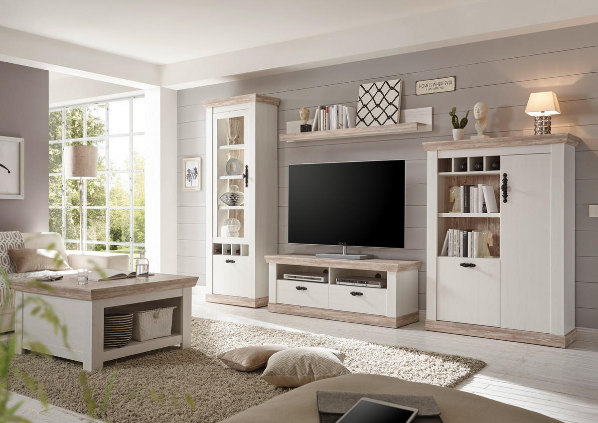 WOHNWAND 4-teilig  in Pinienfarben, Hellbraun  330/201/44 cm  - Hellbraun/Eichefarben, Design, Holzwerkstoff/Metall (330/201/44cm) - MID.YOU