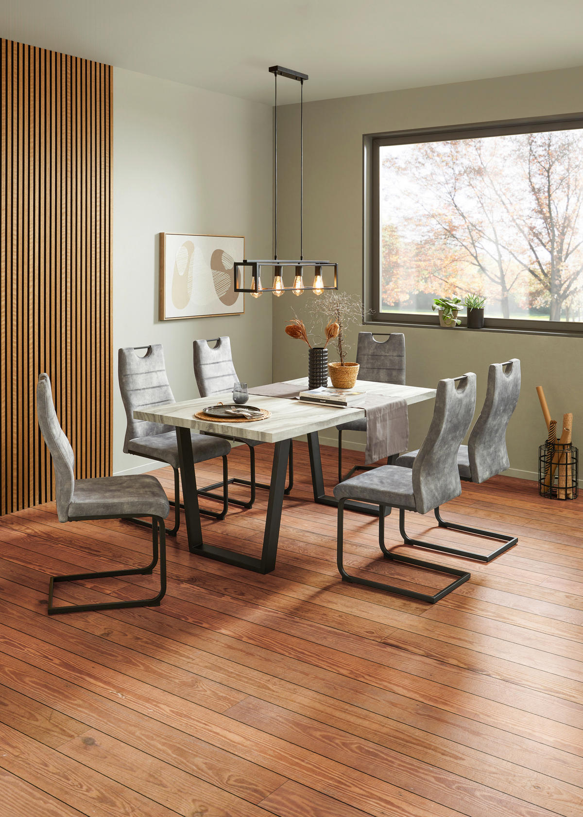 GARNITURA STOLA I STOLICA        - siva/crna, Moderno, drvni materijal/metal (160/44/75/98/90/57cm) - Novel