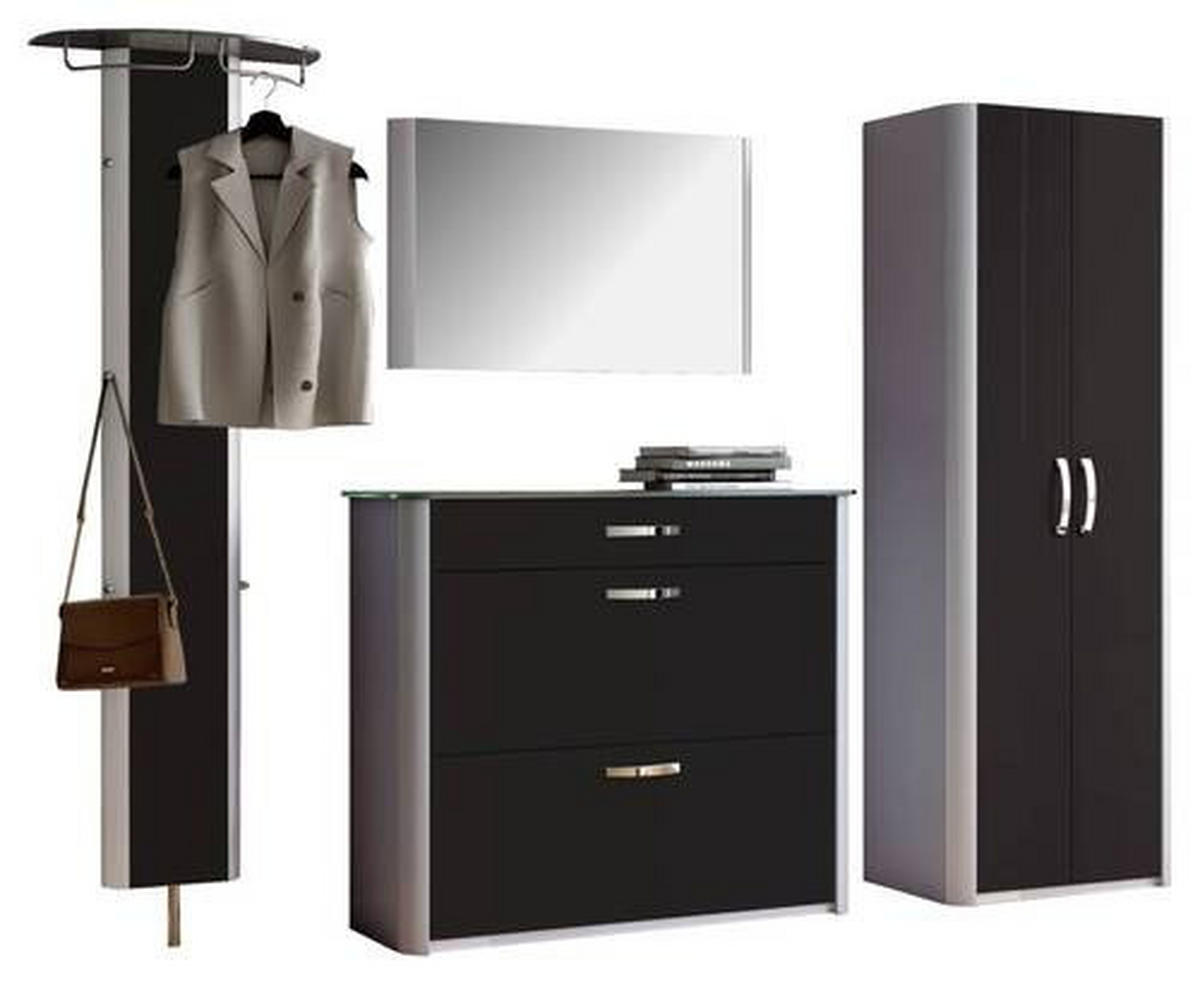 GARDEROBE 4-teilig  in 270/192/34 cm  - Schwarz/Alufarben, Design, Glas/Holzwerkstoff (270/192/34cm) - Moderano