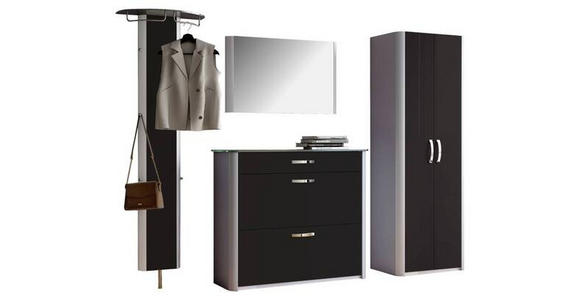 GARDEROBE 4-teilig in 270/192/34 cm - Schwarz/Alufarben, Design, Glas/Holzwerkstoff (270/192/34cm) - Moderano