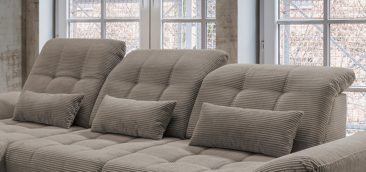 ECKSOFA in Cord Graubraun  - Graubraun/Schwarz, Modern, Textil/Metall (184/314cm) - Livetastic