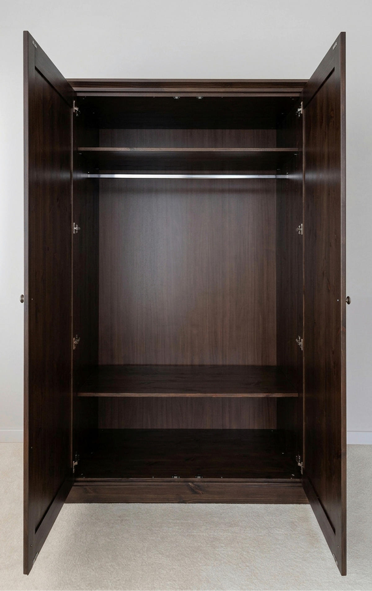 KLEIDERSCHRANK 129/213/63 cm,  in Dunkelbraun, 2 Tür(en)-türig  - Dunkelbraun/Silberfarben, KONVENTIONELL, Holz/Metall (129/213/63cm) - Linea Natura