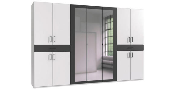 DREHTÜRENSCHRANK  in Graphitfarben, Weiß  - Schwarz/Graphitfarben, KONVENTIONELL, Glas/Holzwerkstoff (313/208/58cm) - Carryhome