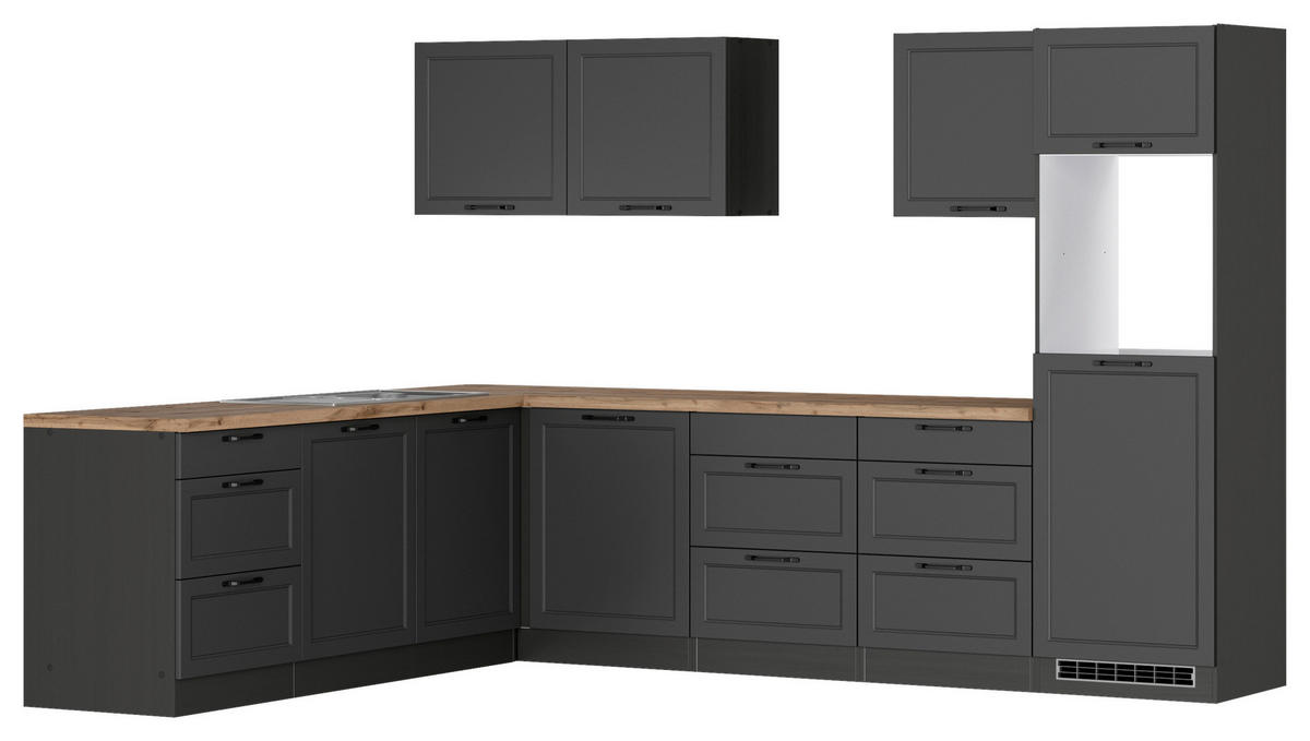ECKKÜCHE  in Grau, Eiche Wotan  - Eiche Wotan/Schwarz, LIFESTYLE, Holzwerkstoff/Metall (240/300cm) - Held