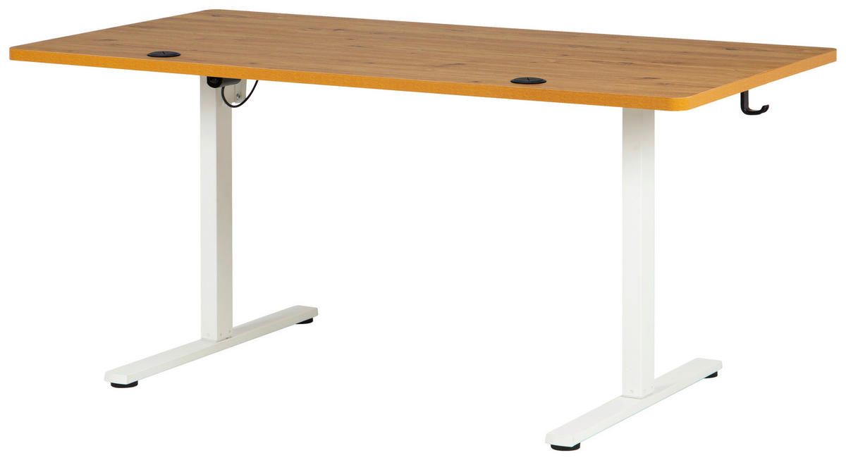 SCHREIBTISCH 160/80/72/118 cm Weiss, Eichefarben höhenverstellbar elektrisch höhenverstellbar  - Weiss/Eichefarben, Modern, Holzwerkstoff/Metall (160/80/72/118cm) - Livetastic