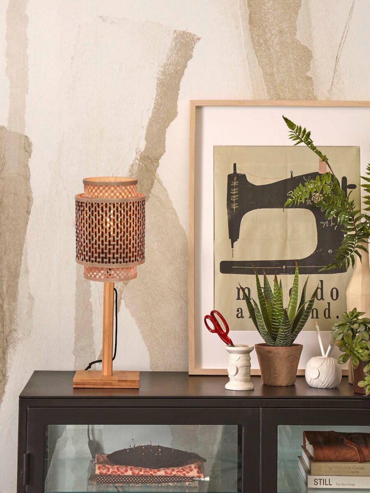 TISCHLEUCHTE - Schwarz/Naturfarben, Trend, Holz (22/40cm) - Good & Mojo