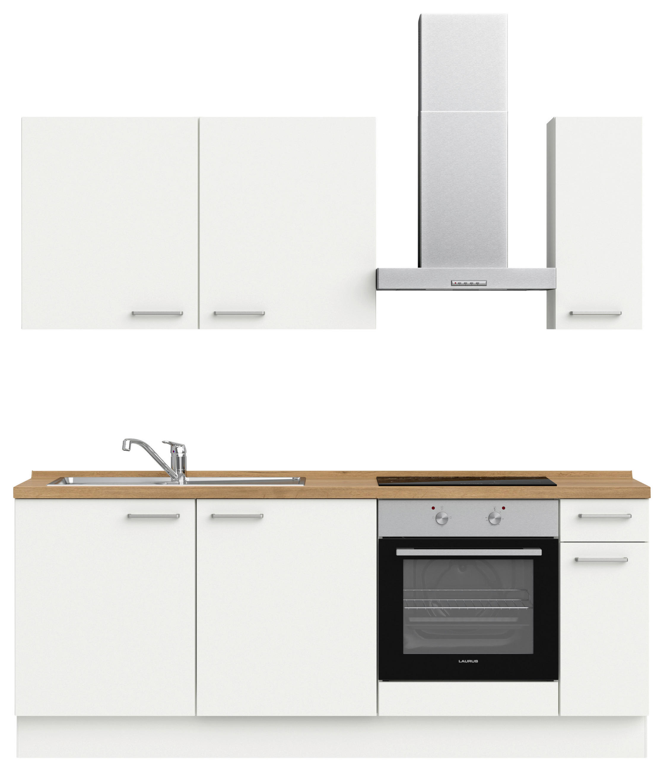 KÜCHENBLOCK 210 cm   in Weiß, Eichefarben  - Edelstahlfarben/Eichefarben, MODERN, Holzwerkstoff/Metall (210cm) - Nobilia