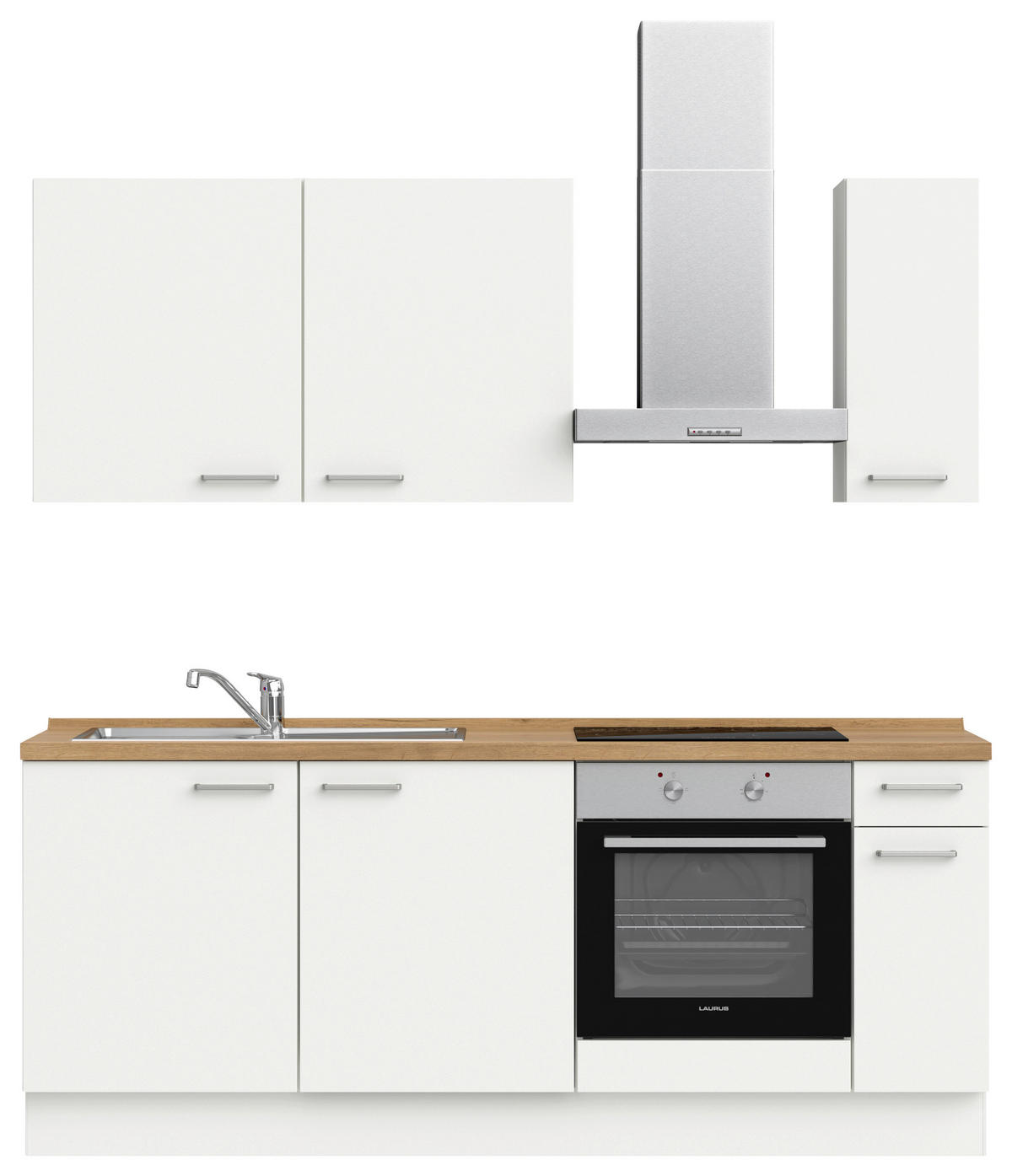 KÜCHENLEERBLOCK 210 cm   in Weiß, Eichefarben  - Edelstahlfarben/Eichefarben, MODERN, Holzwerkstoff/Metall (210cm) - Nobilia