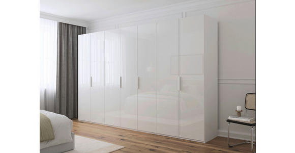 DREHTÜRENSCHRANK 350/235/61 cm,  in Weiß, Weiß Hochglanz, 7-türig  - Weiß Hochglanz/Weiß, Basics, Holzwerkstoff/Metall (350/235/61cm) - Novel
