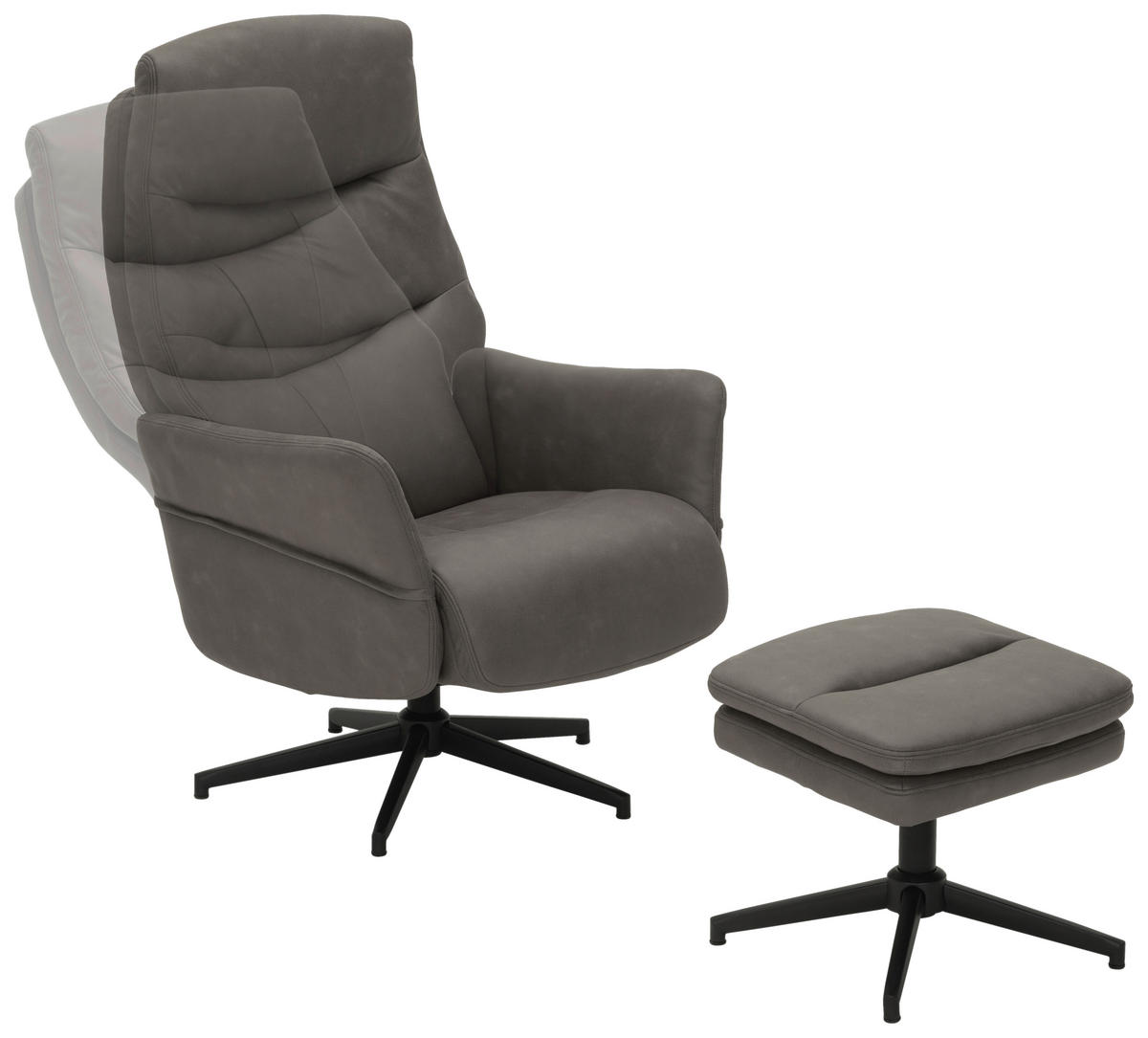 RELAXSESSELSET Mikrofaser    - Schwarz/Grau, Design, Textil/Metall (75/113/98cm) - Livetastic