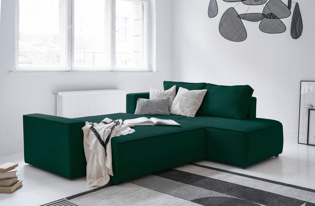 KUTNA GARNITURA tekstil  tamno zelena   - tamno zelena/crna, Design, tekstil/plastika (247/194cm) - MID.YOU