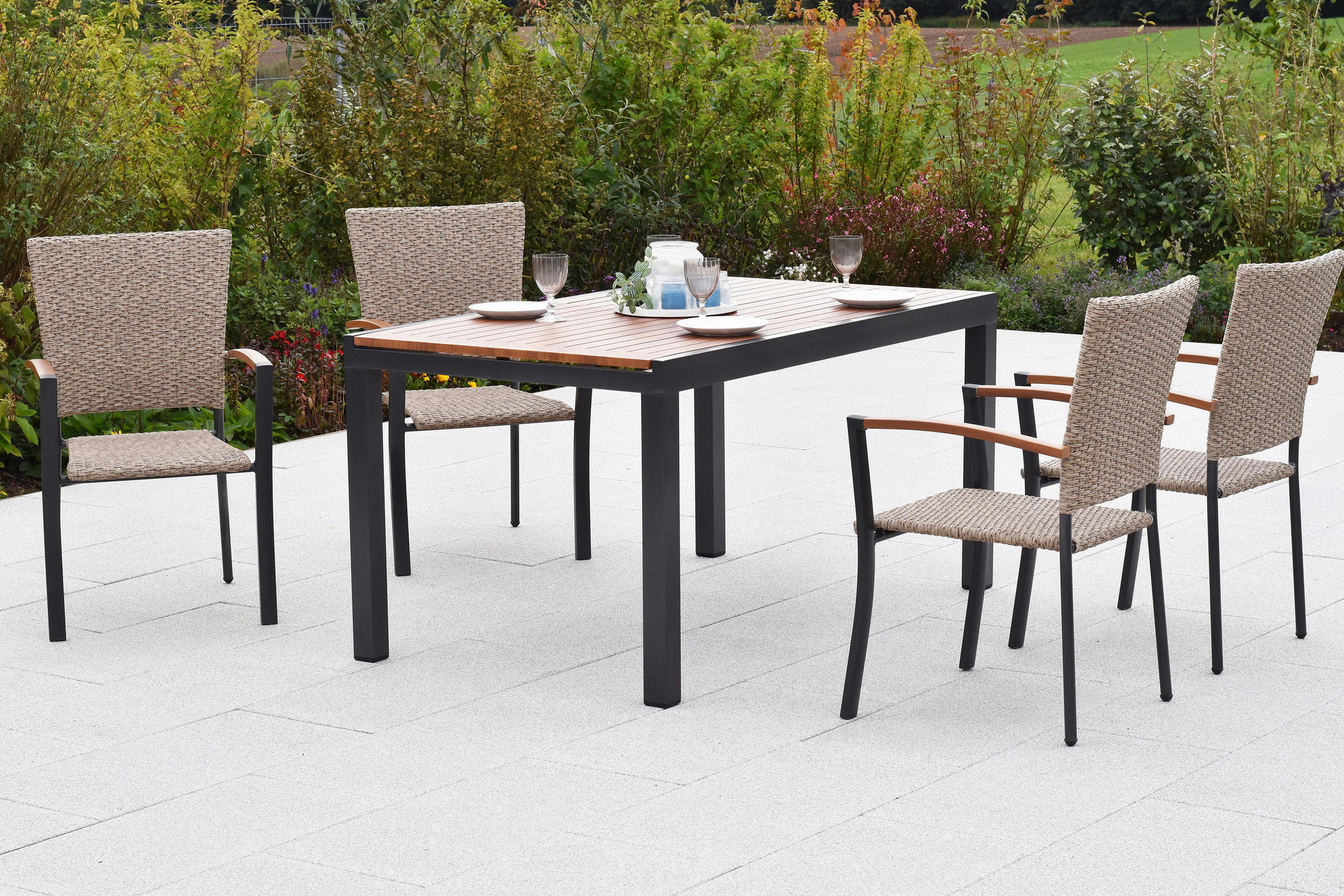 Stapelsesselset Aluminium Graphitfarben, Naturfarben  - Graphitfarben/Naturfarben, MODERN, Kunststoff/Metall (57/94/56cm) - Gardenson