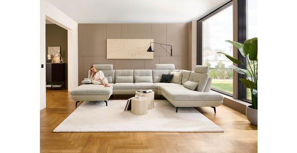 WOHNLANDSCHAFT Beige Chenille  - Beige/Schwarz, Design, Textil/Metall (190/352/243cm) - Dieter Knoll