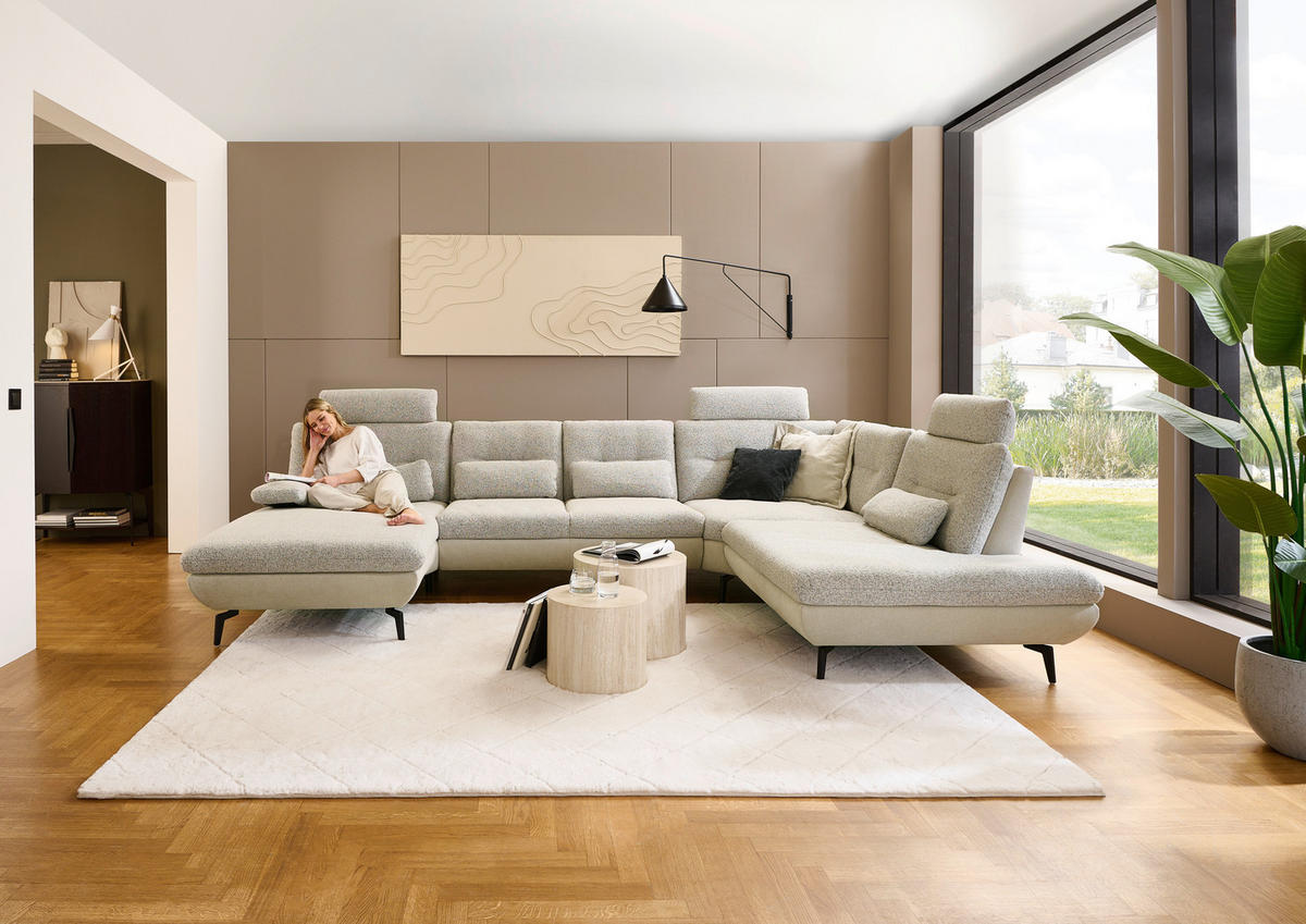 WOHNLANDSCHAFT Beige Chenille  - Beige/Schwarz, Design, Textil/Metall (190/352/243cm) - Dieter Knoll